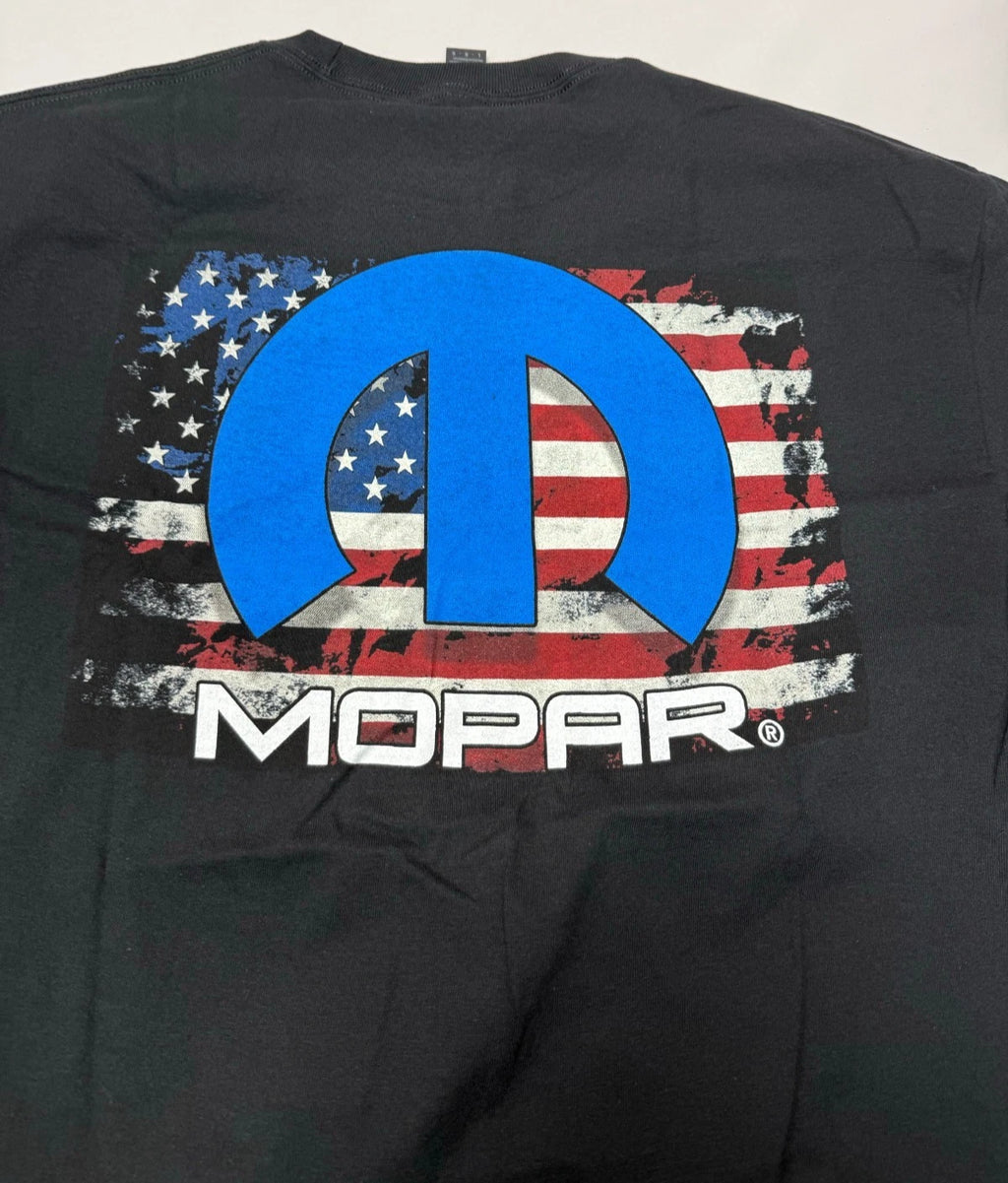 Mopar M Emblem American Flag Licensed Black T-Shirt for Chrysler Owners