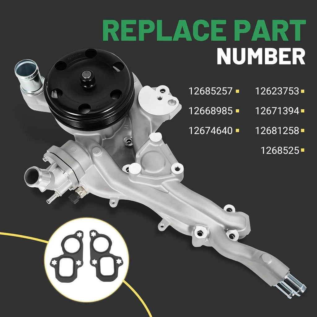 Water Pump with Thermostat for Chevy Silverado 1500 GMC Sierra Cadillac CTS (2014–2020)