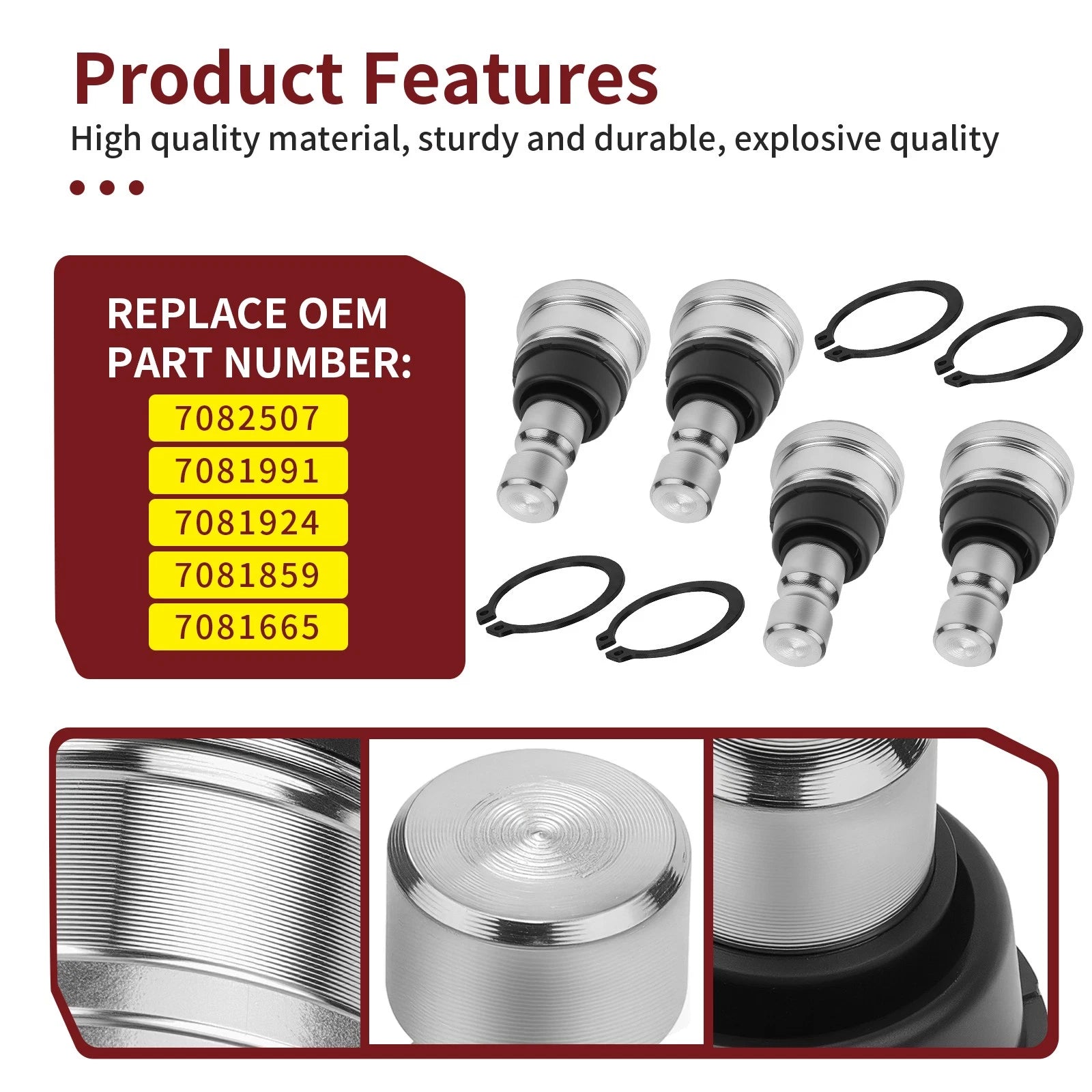 Set of 4 Upper & Lower Ball Joints for Polaris Ranger Crew XP 570 900 1000