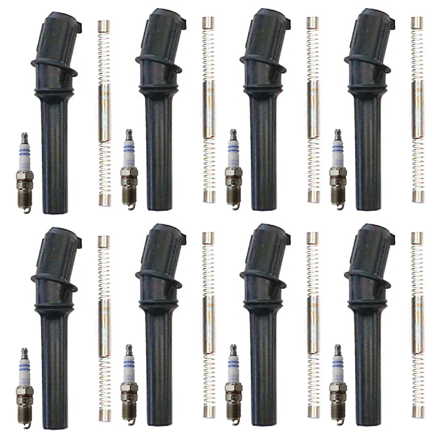 Set of 8 Double Iridium Spark Plugs & Denso Ignition Coil Boot Kit for F150 F250