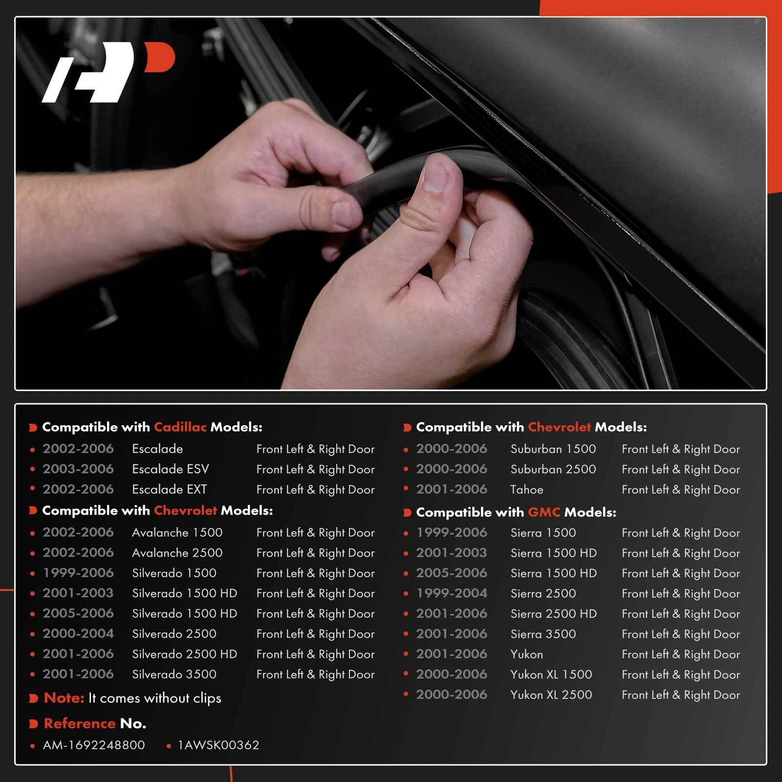 2X Front Door Weatherstrip Seal for Chevy Silverado 1500