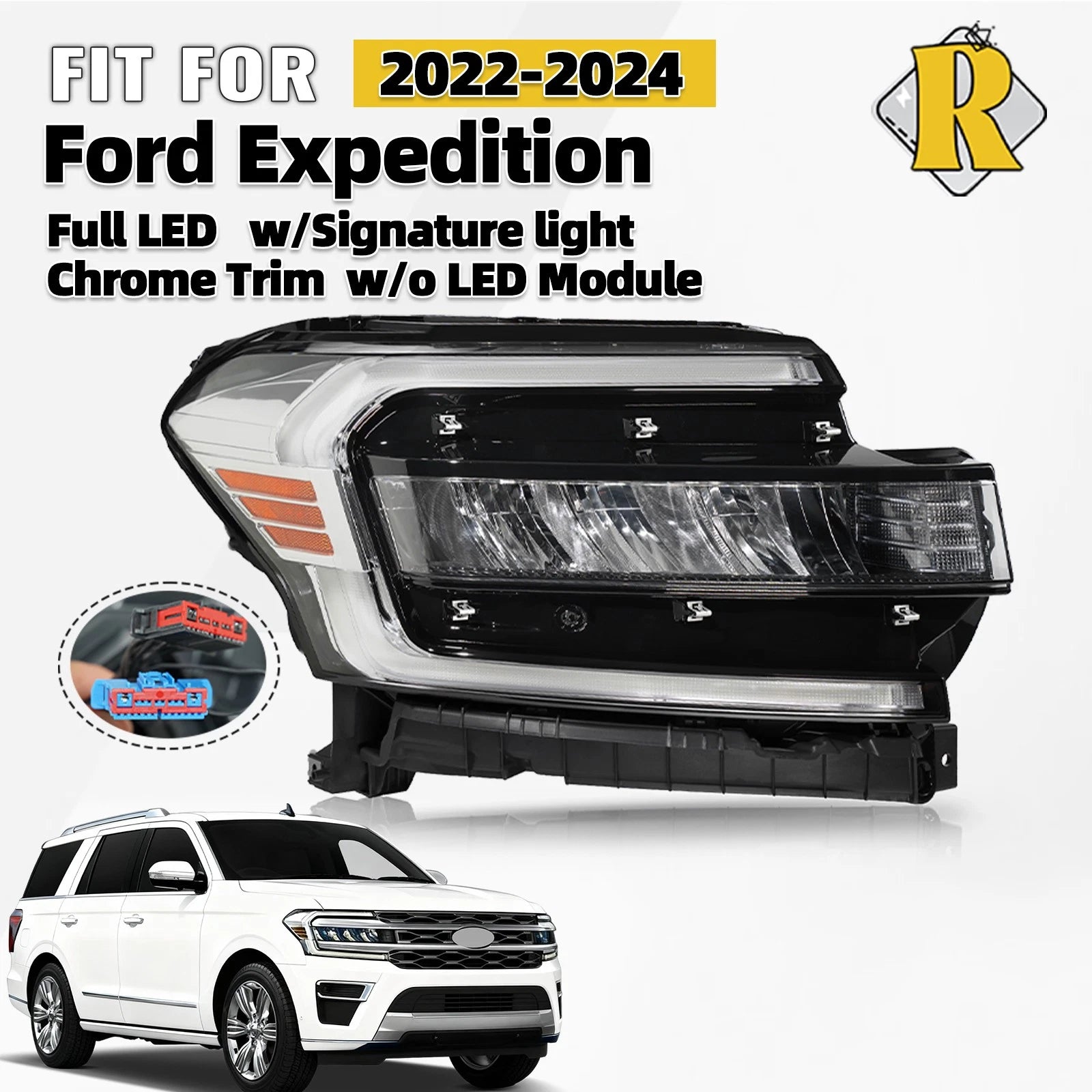 Full LED Headlight Right Side for Ford Expedition (2022–2024) - Chrome Trim