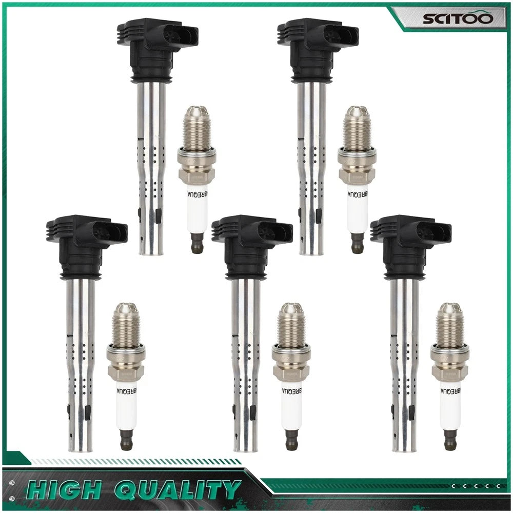 Set of 5 Ignition Coils & Spark Plugs for Audi A3 Quattro (2006–2013) & Q3 (2015–2018)