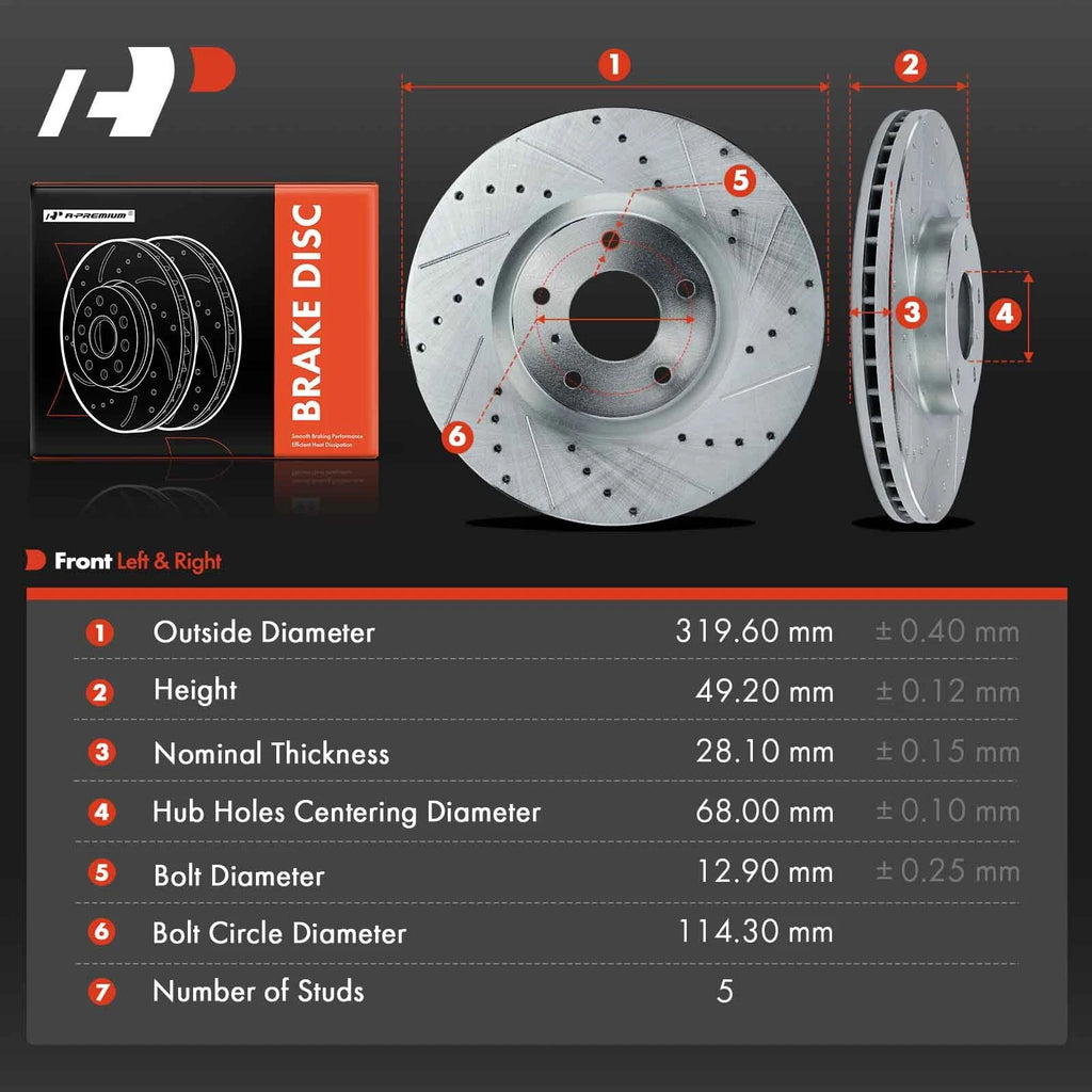 Front Side Drilled Brake Rotors for Nissan Altima (2006) Murano (2005–2014)