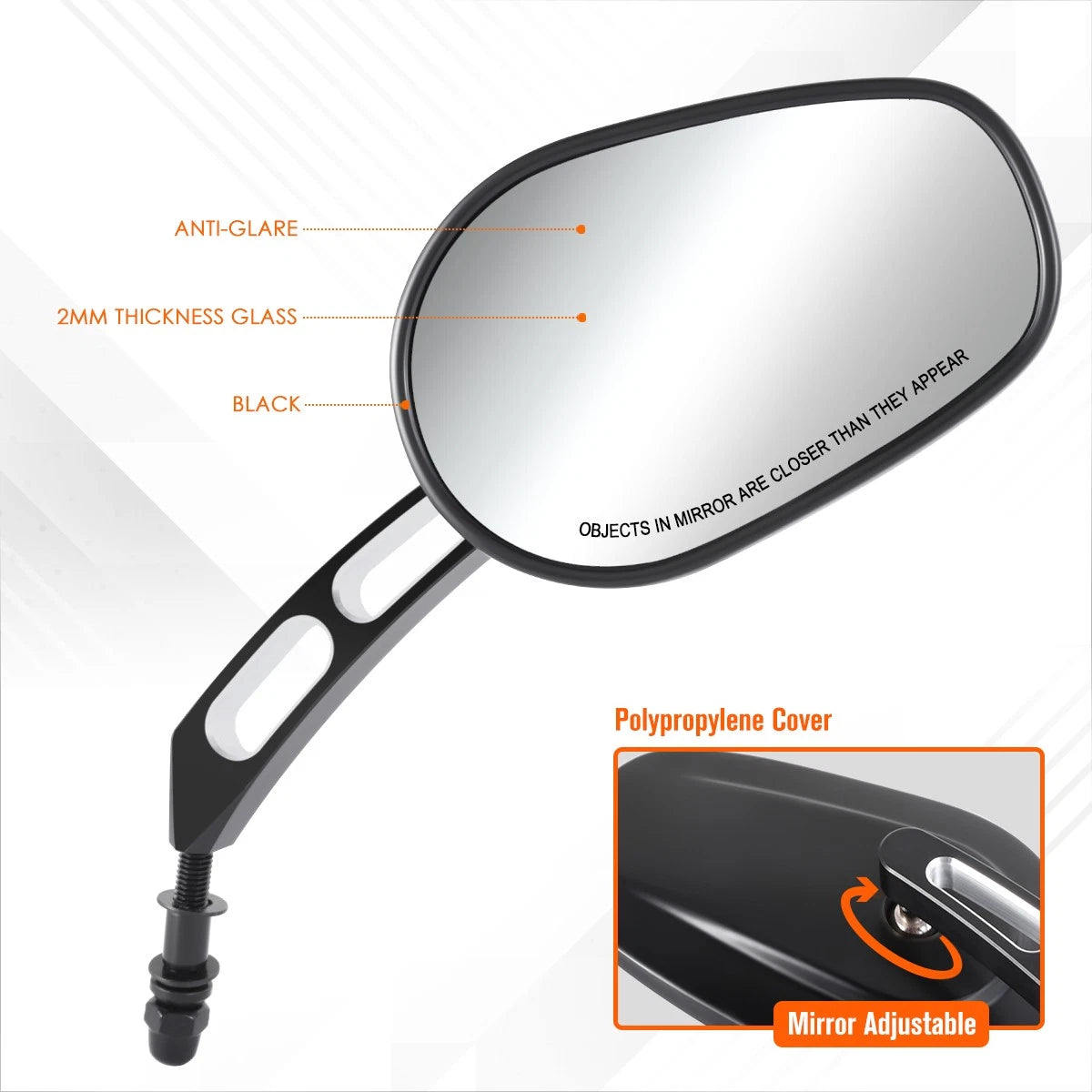 Universal Oval View Side Mirrors for Naked Bike Cruiser (Anti-Glare)