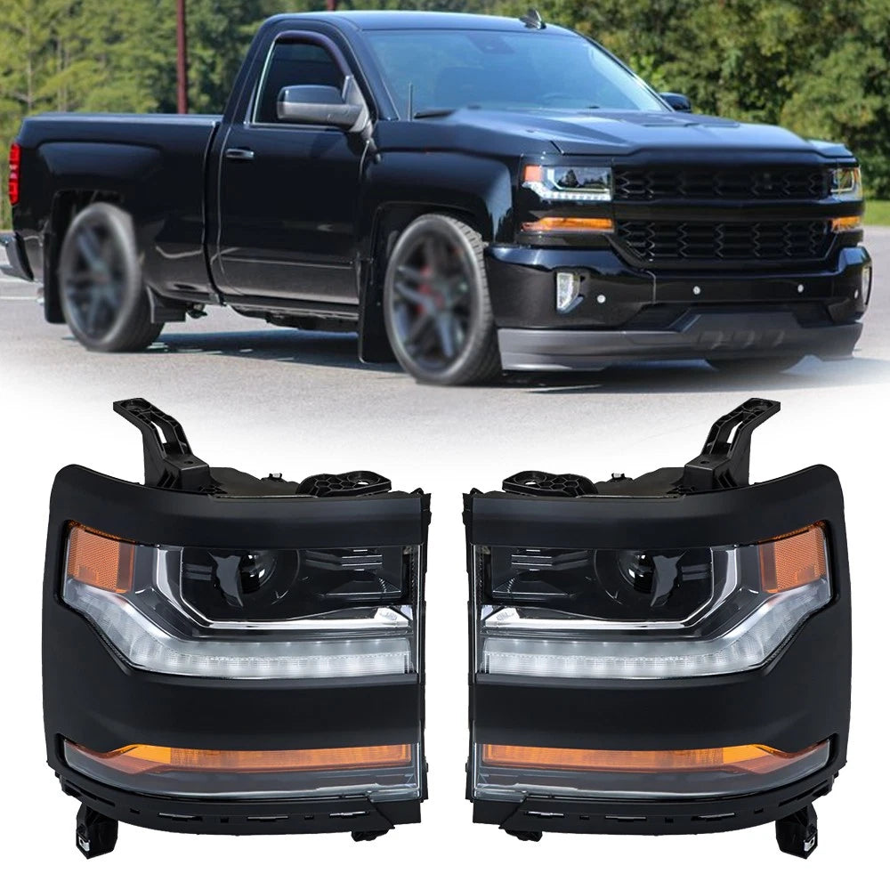 Set of 2 Headlight Assemblies for Chevy Silverado 1500 (2016â2018) HID LED DRL