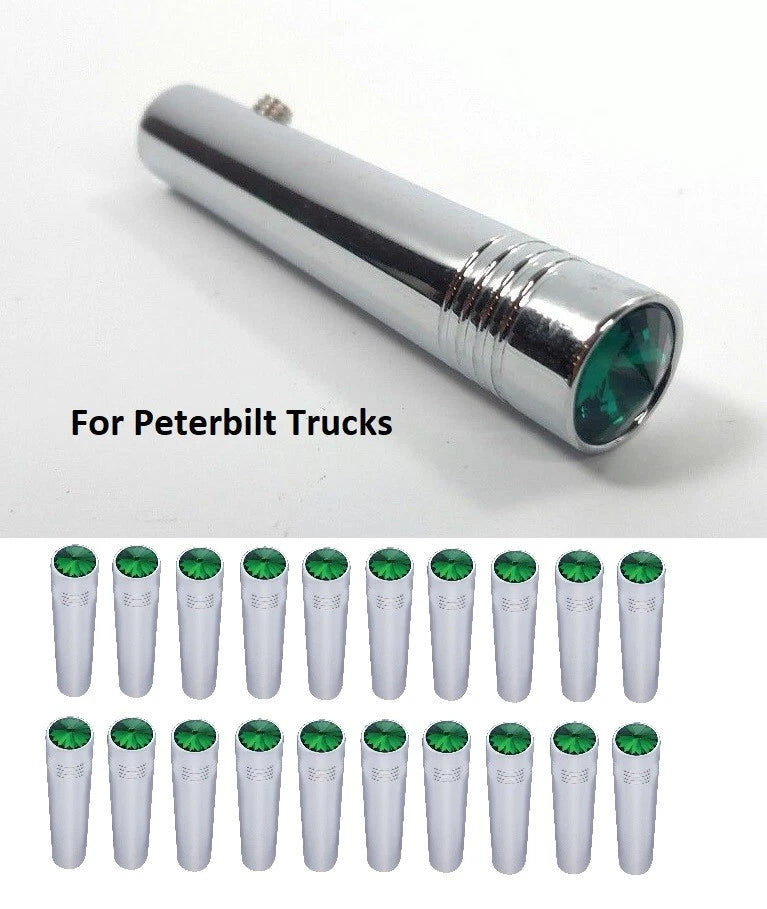 Set of 20 Green Toggle Switch Extensions Chrome 2-1/4 in for Peterbilt (2010–2024)