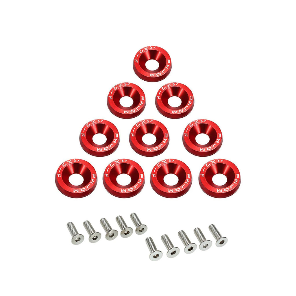 10Pcs M6 Billet Aluminum Fender Bumper Washer Bolts for Engine Bay (-)