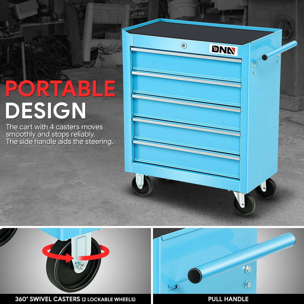 5 Drawer Lockable Rolling Tool Chest for Garage Workshop (Blue)