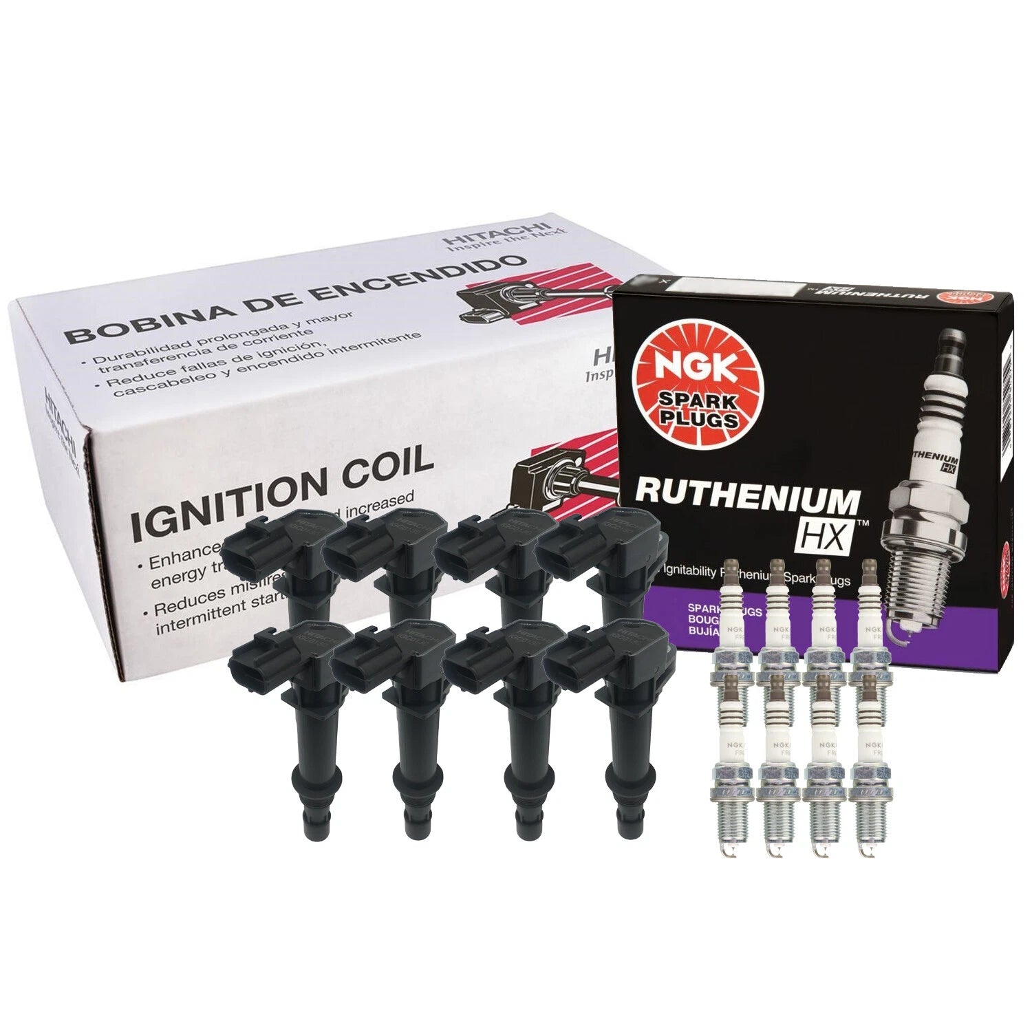 Set of 8 Ignition Coils & Spark Plugs for Dodge Jeep (Hitachi, NGK)