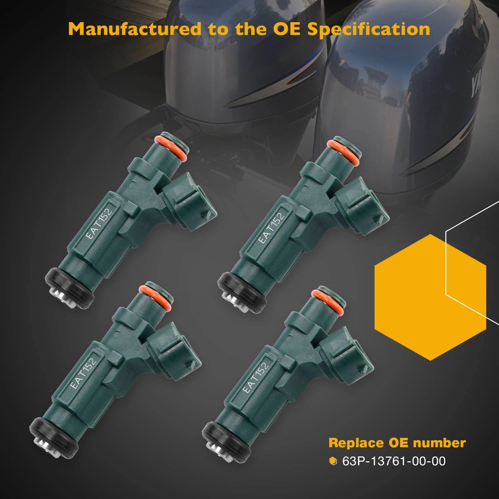 Set of 4 Fuel Injectors for Yamaha Outboard 150HP F150 LF150 (2000–2023) 63P-13761-01-00