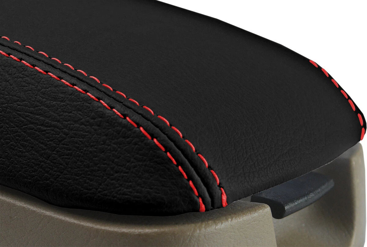Leather Console Lid Armrest Cover for Hyundai Elantra (2001–2006) Red Stitch