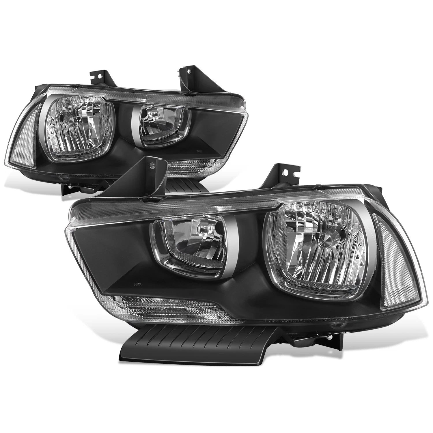 Pair of Black Housing Clear Corner Headlights for Dodge Charger (2011–2014)
