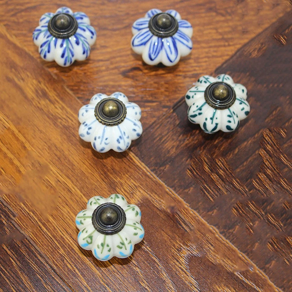 6X Elegant Pumpkin Ceramic Drawer Knobs for Dresser Hardware