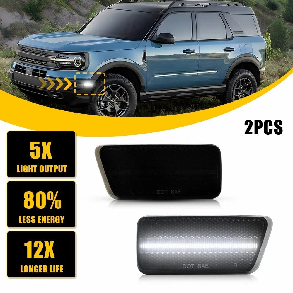 Smoked White LED Front Fender Side Marker Lights for Ford Bronco Sport (2021–2023)