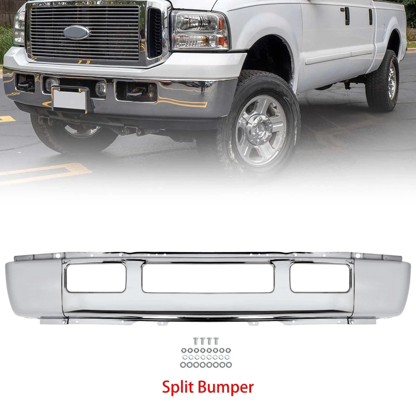 Chrome Steel Front Bumper for Ford F-250 F-350 Super Duty Excursion (2005–2007)