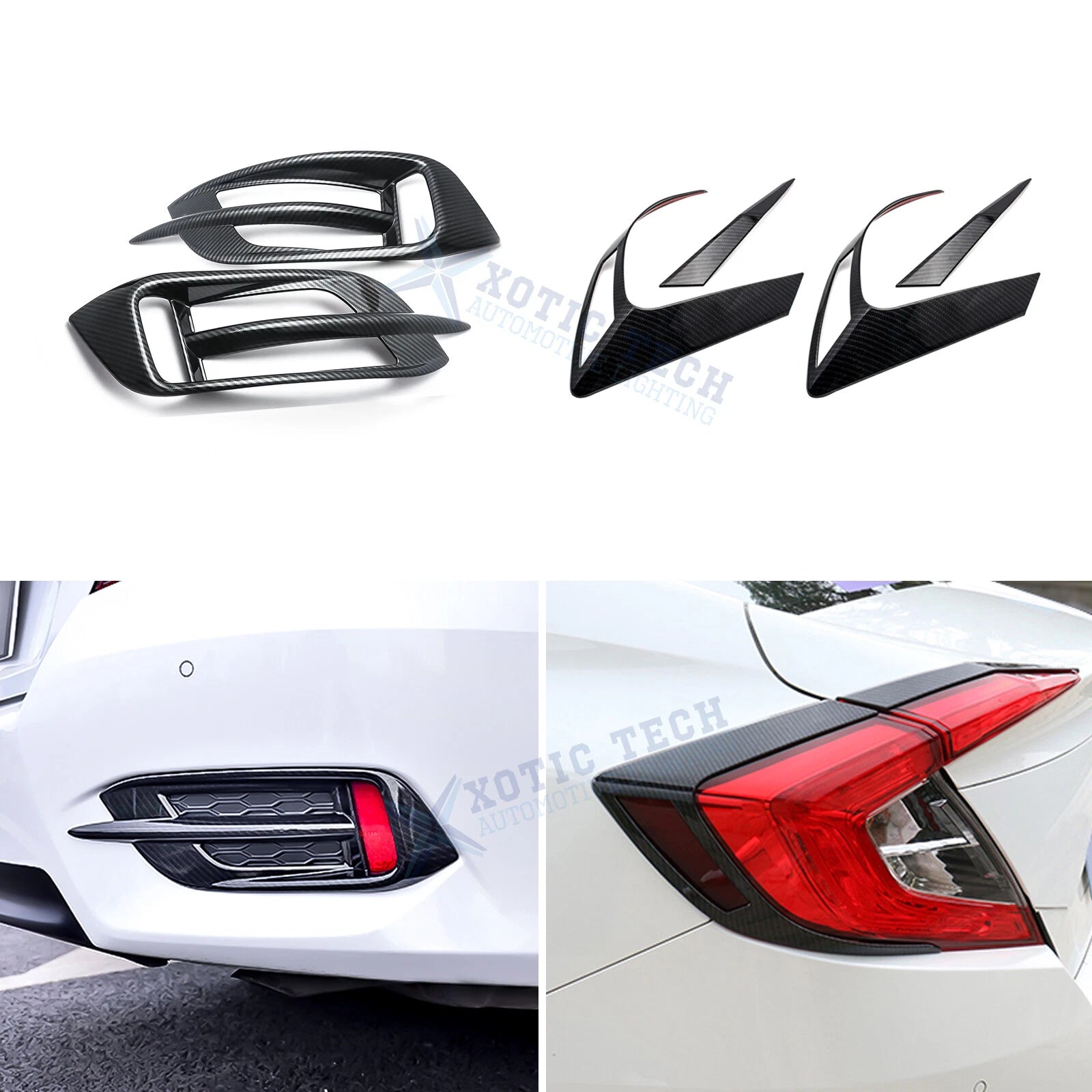 Carbon Fiber ABS Rear Tail Light Bezel for Honda Civic 2016–2021 Sedan