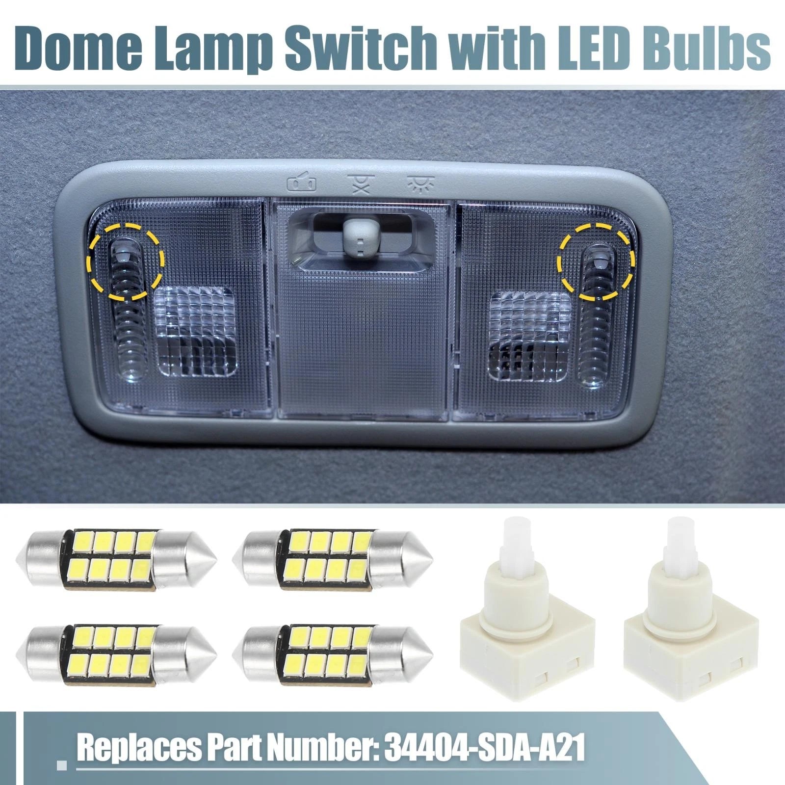 2Pcs Dome Lamp Switch with 4Pcs LED Bulbs 34404-SDA-A21 for Honda Odyssey 