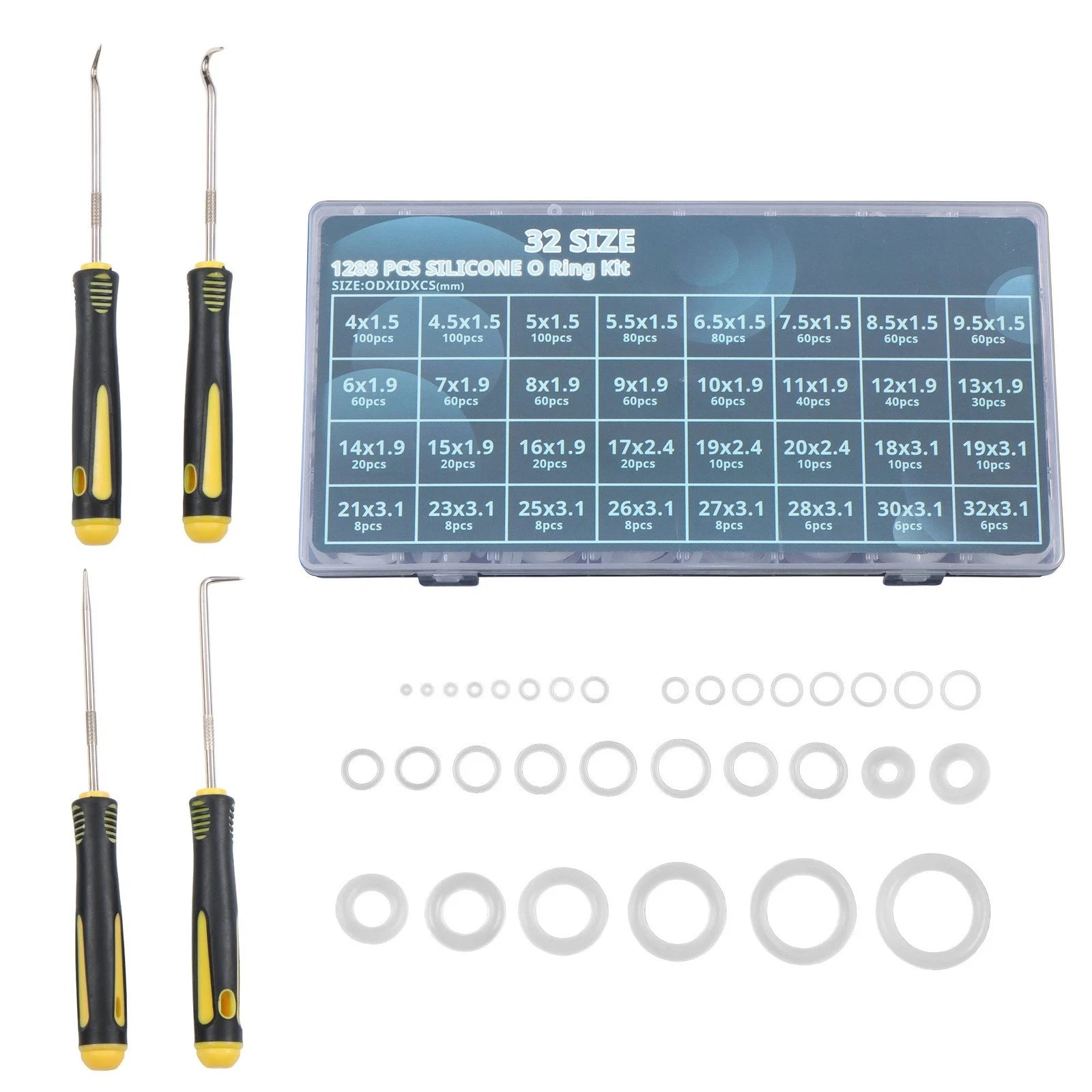Set of 1228 Silicone O-Rings for Various Applications (OD 4-32mm)