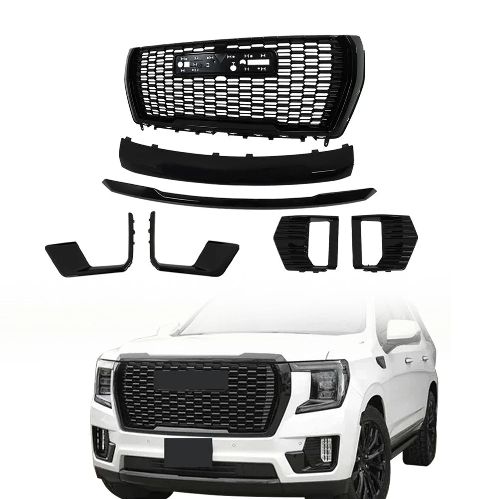 Set of 7 Gloss Black Grille Hood Trim Molding for GMC Yukon/XL Denali (2021–2023)