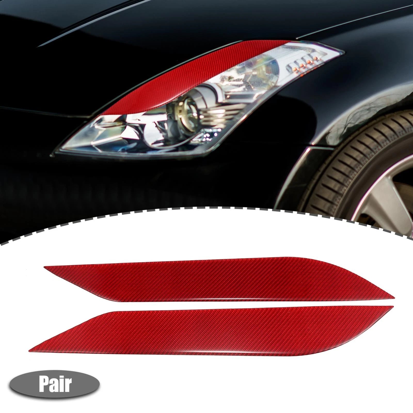 1 Pair Headlight Eyebrows Stickers for Nissan 350Z (2003–2009) Carbon Fiber Red 782685582513
