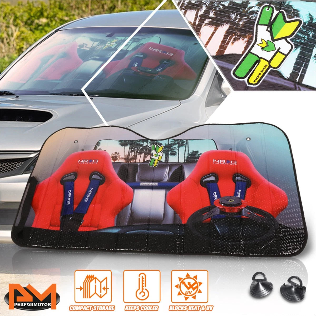 NRG Innovation NT-SUN Windshield Sun Shade Protector for Universal Fit (52" x 28")