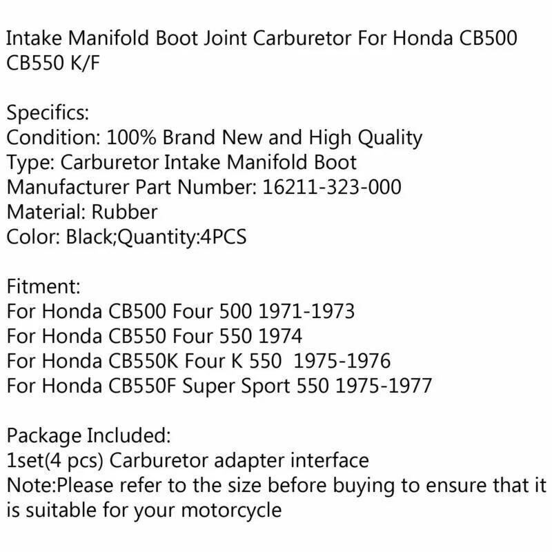 Carburetor Intake Manifold Boots 16211-323-000 for Honda CB500 K/F (1971–1973)