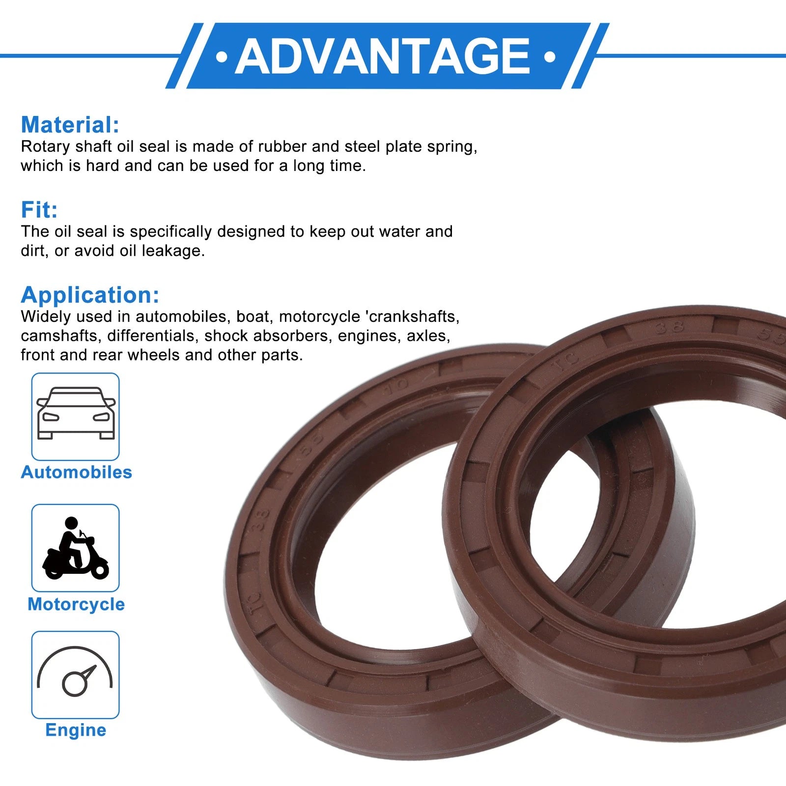 Set of 2 Oil Seal Rotary Shaft Seal FKM Rubber 38x55x10mm for Various Models