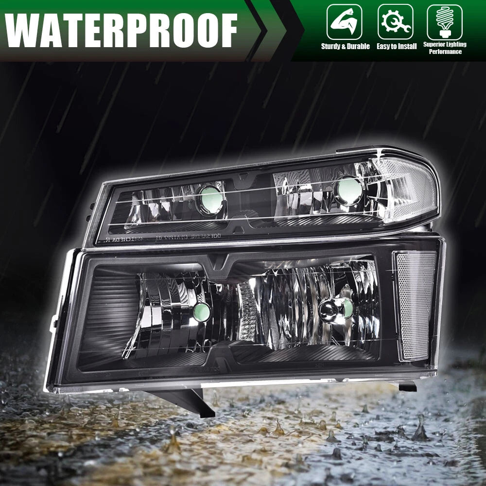 Clear Lens Black Housing Headlights for Chevy Colorado GMC Canyon (2004–2012)