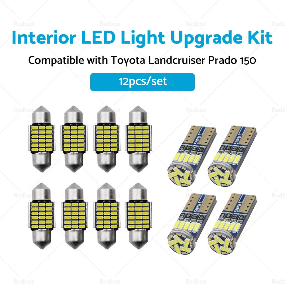 12Pcs LED Interior Light Upgrade Kit for Toyota Landcruiser Prado 150 (2009–2023)