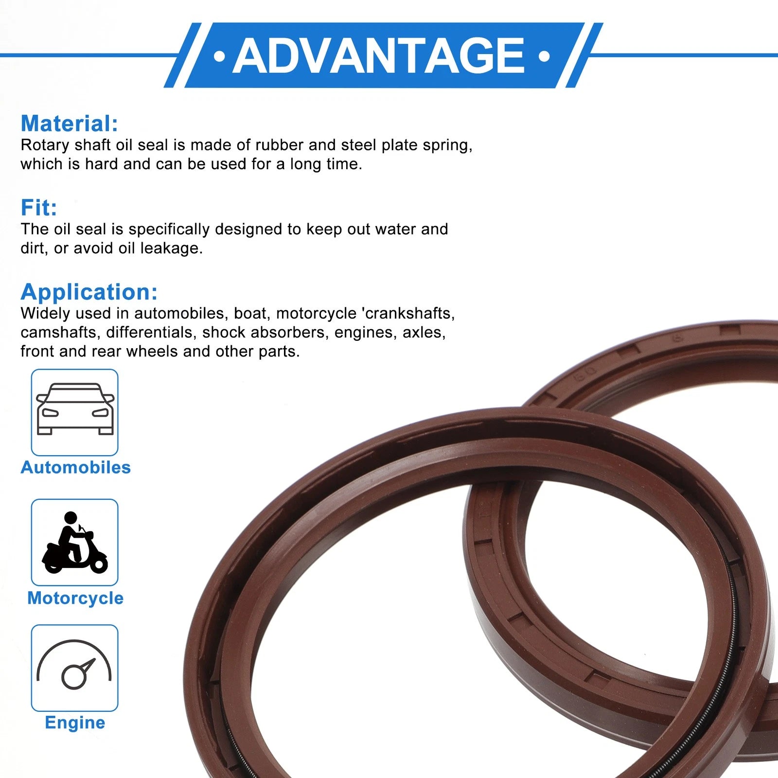 Set of 2 Oil Seal Rotary Shaft Seal FKM Rubber 65x80x8mm