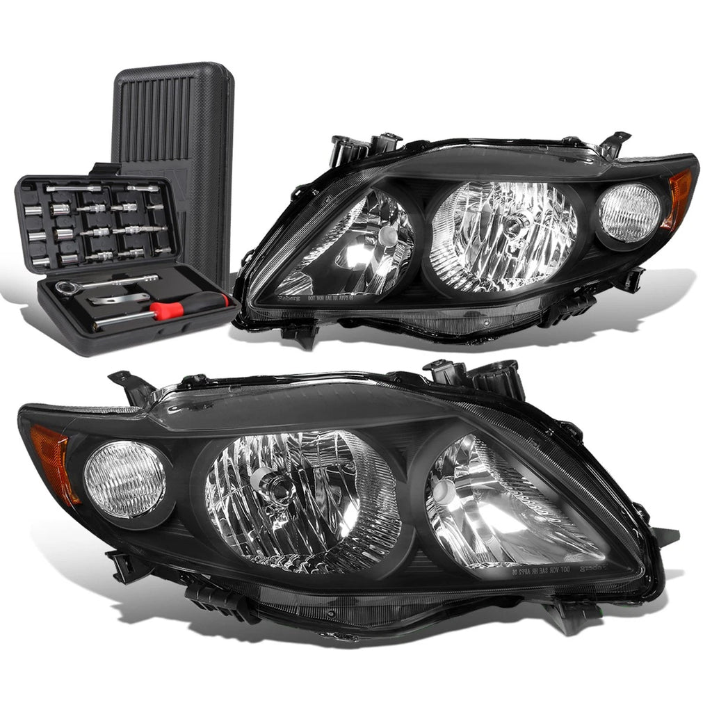 Pair of Black/Amber Signal Headlight Lamps for Toyota Corolla (2009–2010)