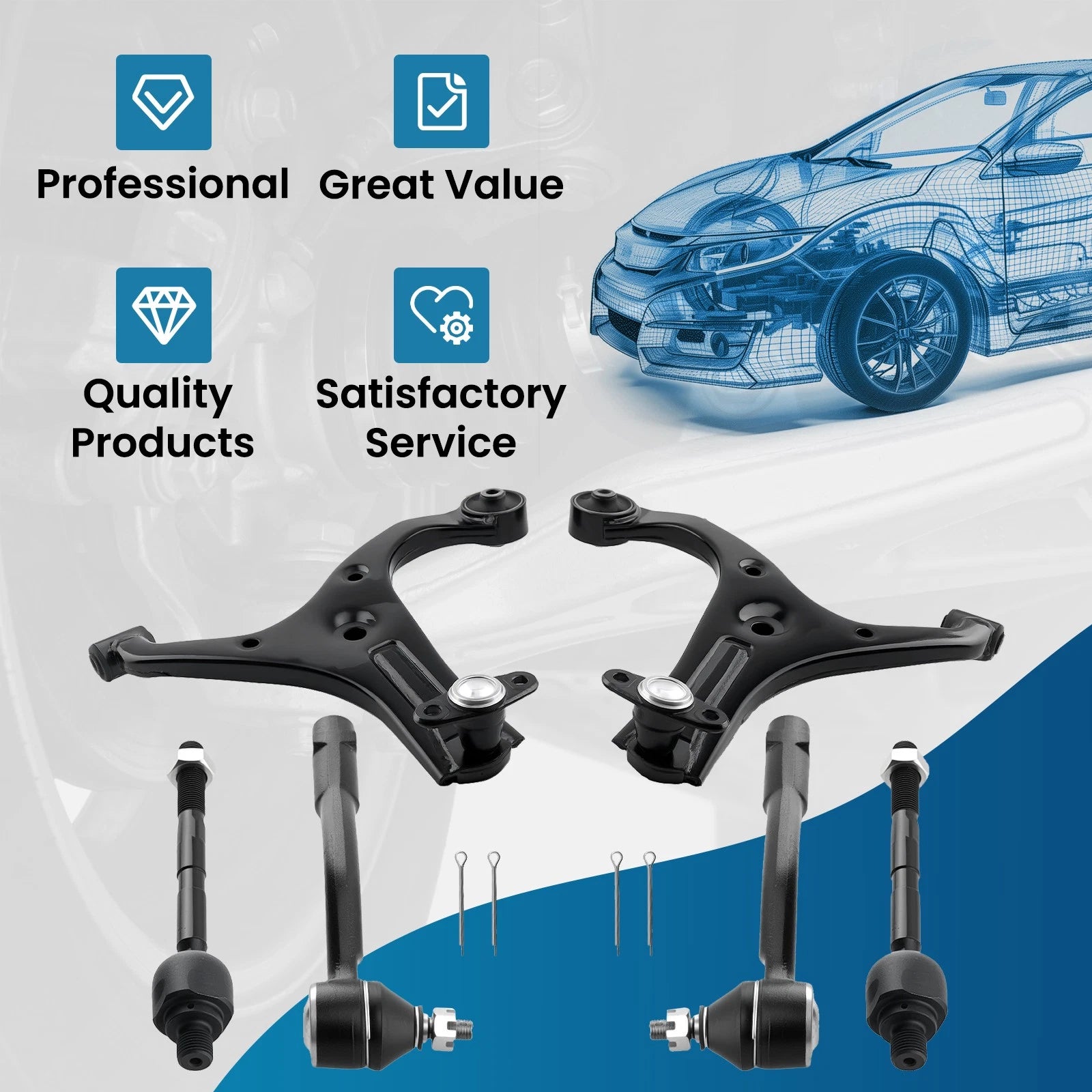 8pc Front Lower Control Arm Ball Joint Tie Rod Assembly for Kia Rio (2006–2011)