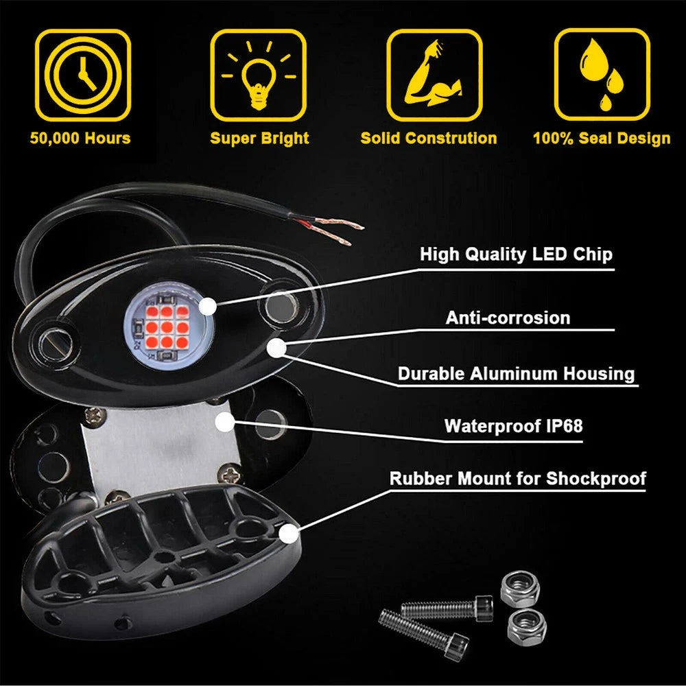 Set of 4 Red LED Rock Crawling Lights for Offroad Truck UTV ATV