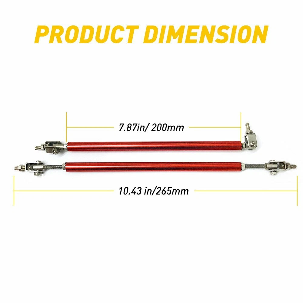 2X Adjustable Red Front Bumper Lip Splitter Strut Rods for Universal Fit