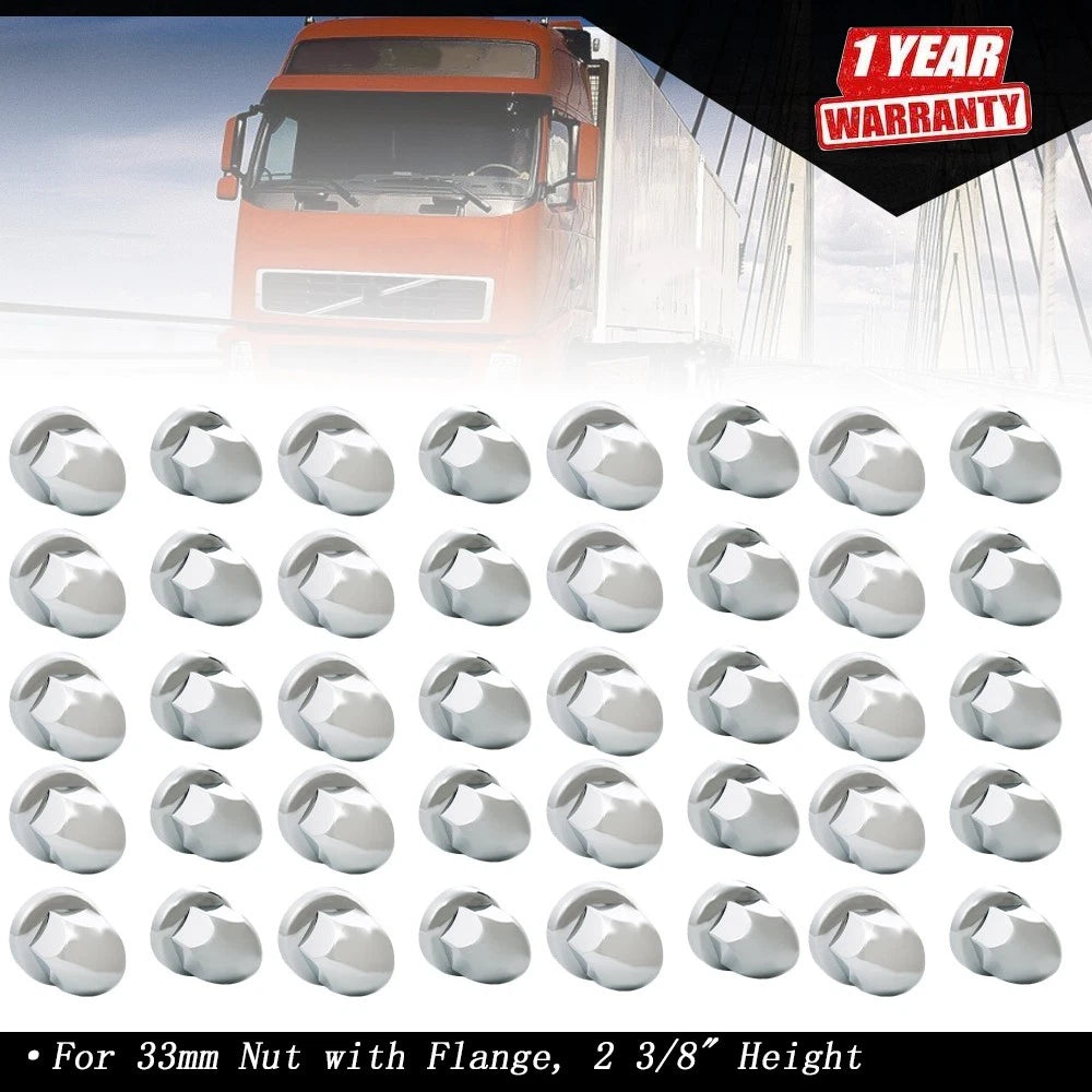 Set of 40 Chrome Lug Nut Covers for Semi Trucks (Fits Various Models)