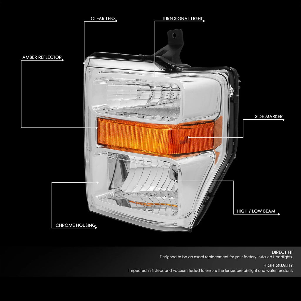 Pair of Chrome/Amber Corner Headlight Lamps for Ford Super Duty (2008–2010)