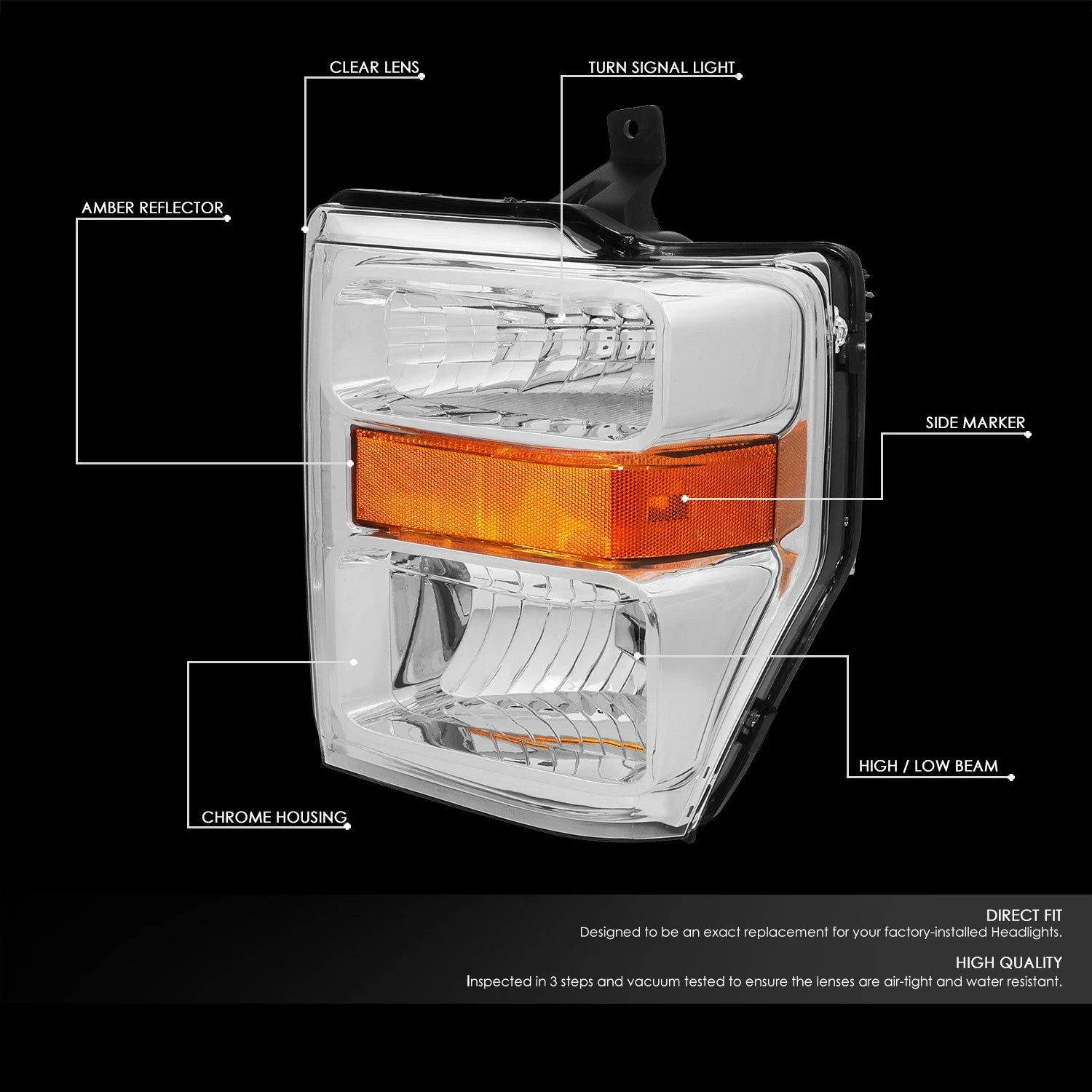 Pair of Chrome/Amber Corner Headlight Lamps for Ford Super Duty (2008–2010)