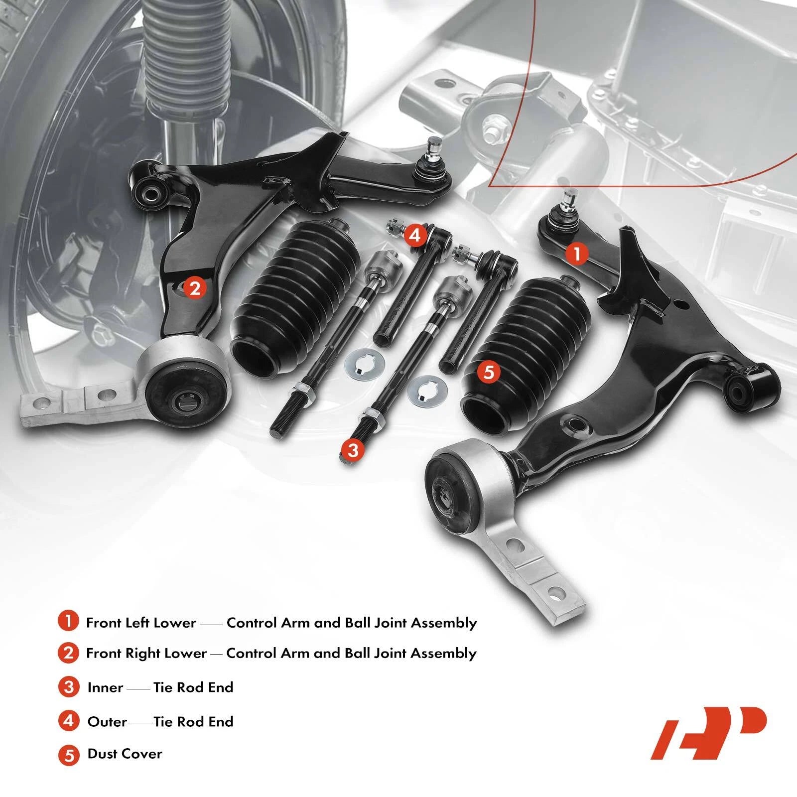8x Control Arm with Ball Joint Tie Rod End for Nissan Murano (2003–2022)