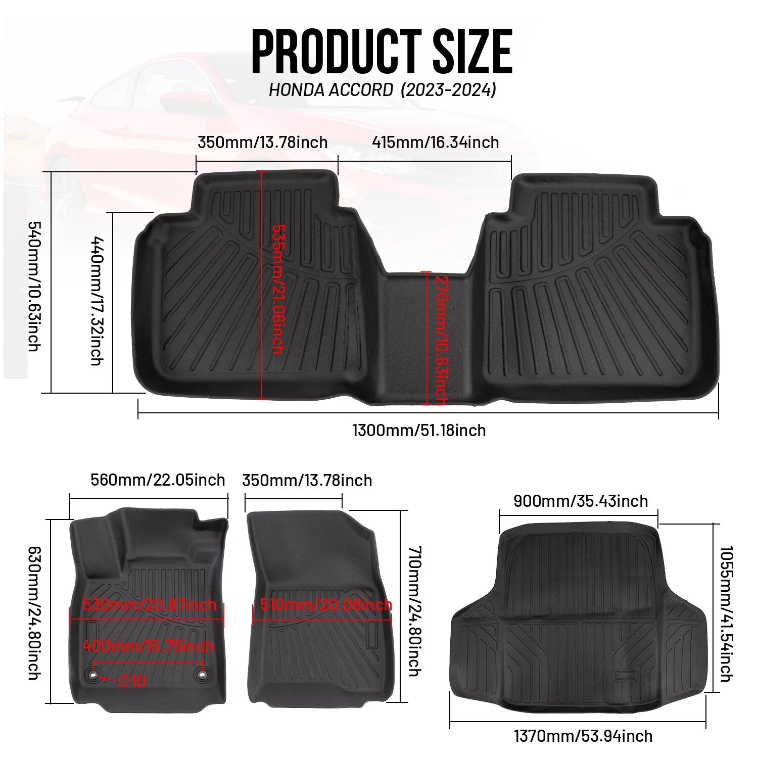 All Weather Floor Mats Cargo Liner for Honda Accord (2023–2025)