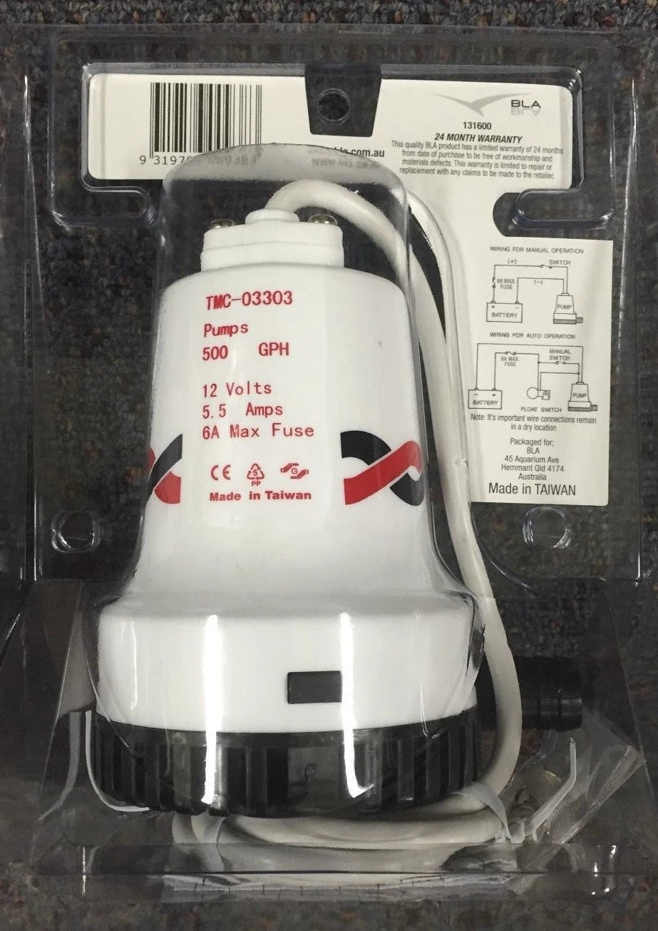 TMC Bilge Pump 500GPH for Marine Boating (12V) BLA 131600