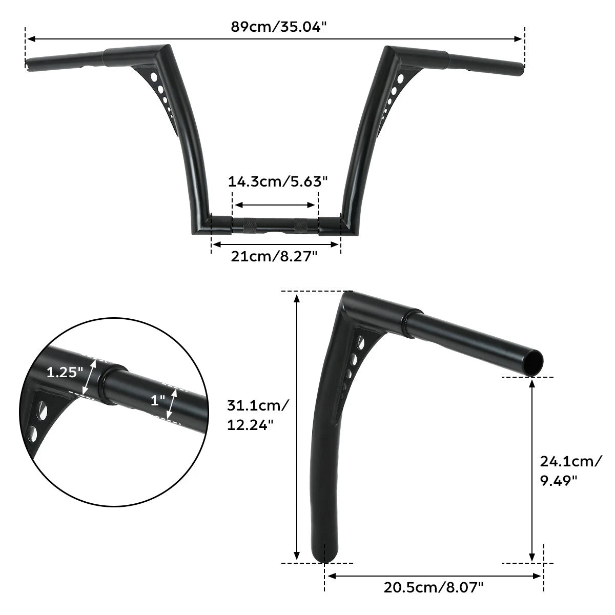 12" Rise 1-1/4" Fat Ape Hangers Handlebars for Harley FLST FXST Sportster
