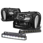 Black Housing Headlights + Clear Corners + Smoked LED Fog Light Kit for Trail Blazer (2002–2009)
