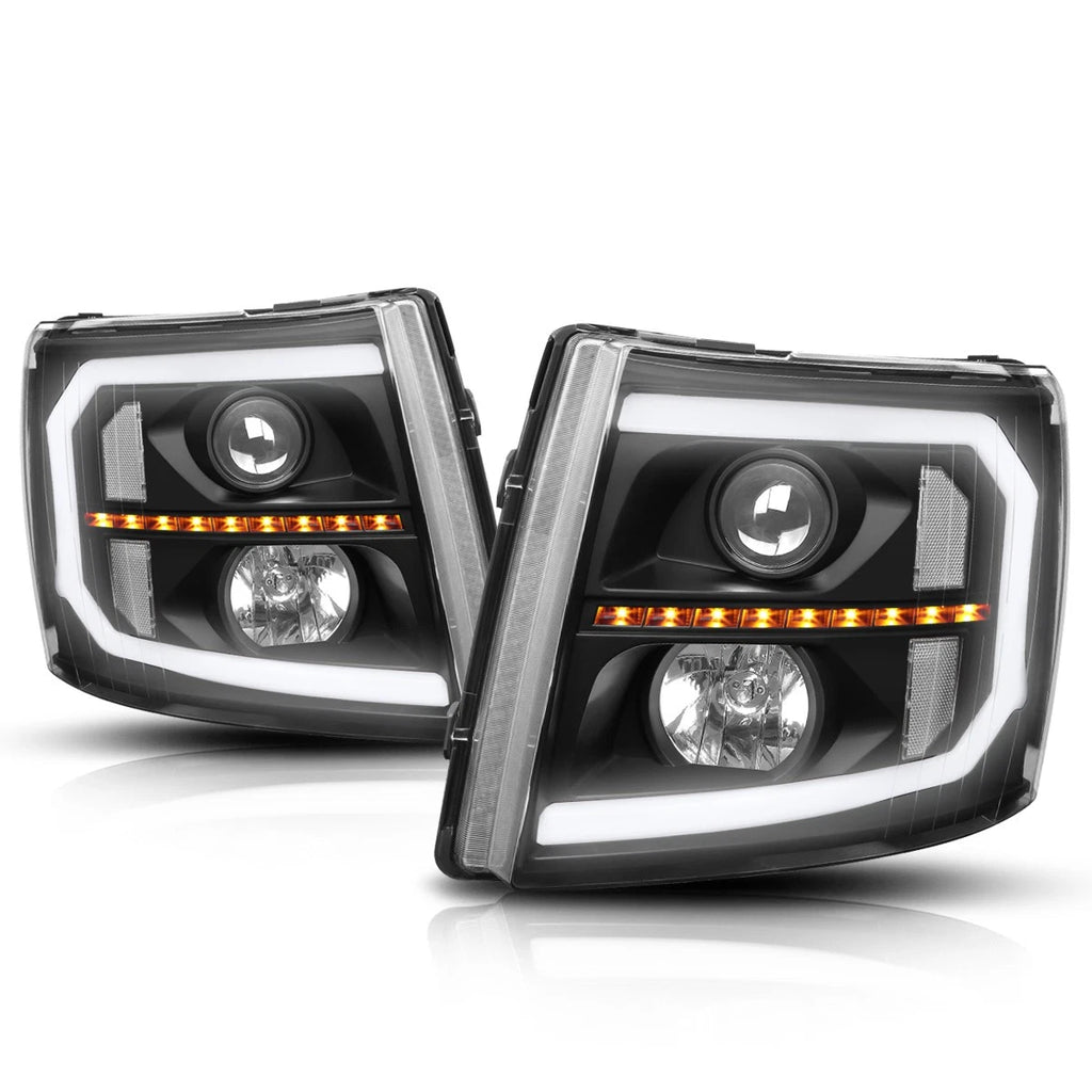 C-Bar LED DRL + Sequential Turn Signal Projector Headlights for Silverado (2007–2014)