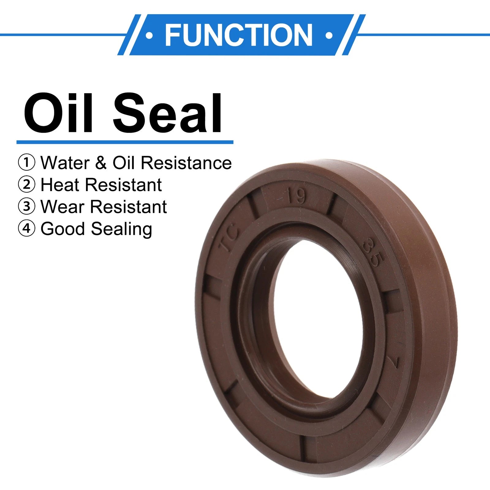 Set of 2 Oil Seal Rotary Shaft Seal FKM Rubber 19x35x7mm