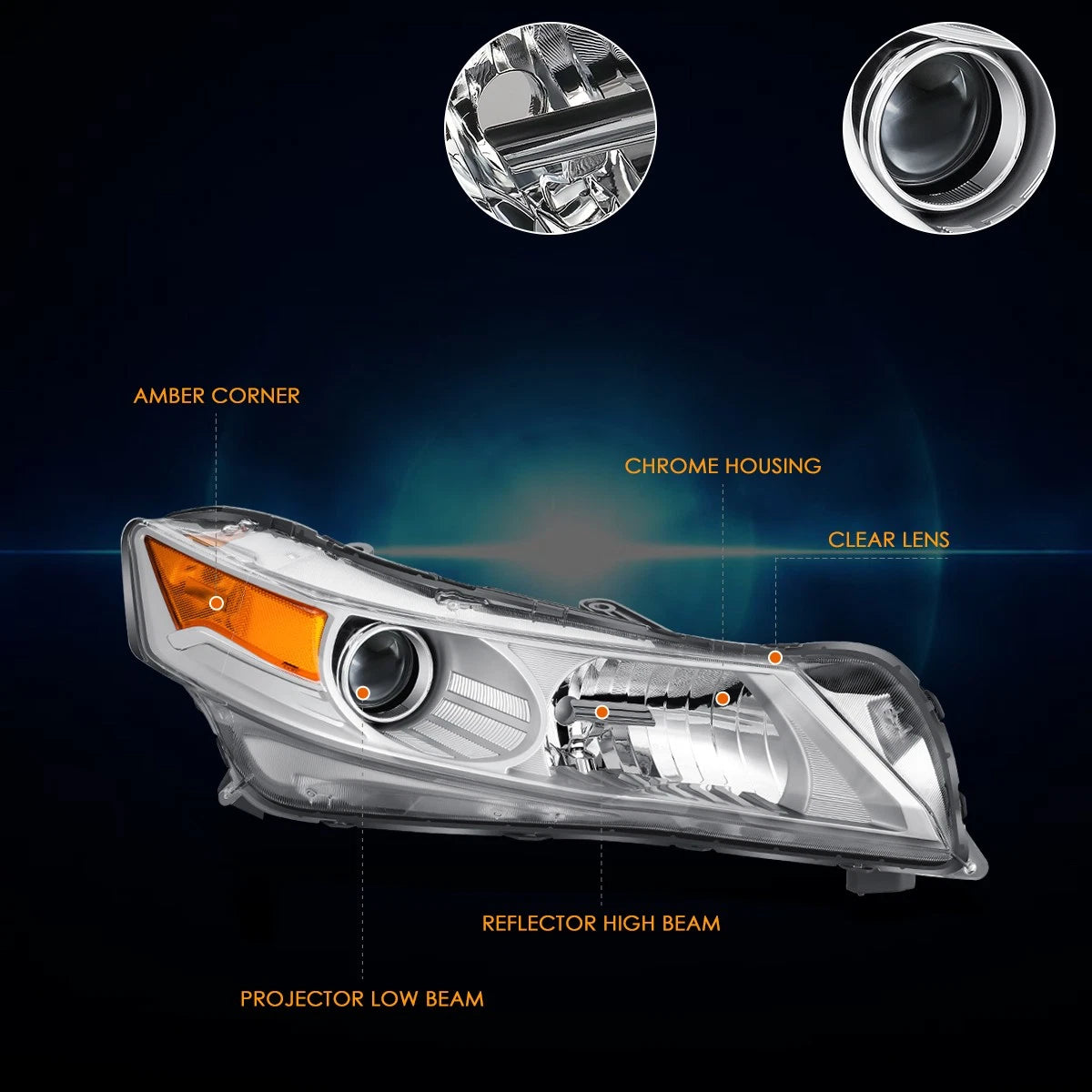 Passenger Side Projector Headlight Lamp Chrome for Acura TL (2009–2011)