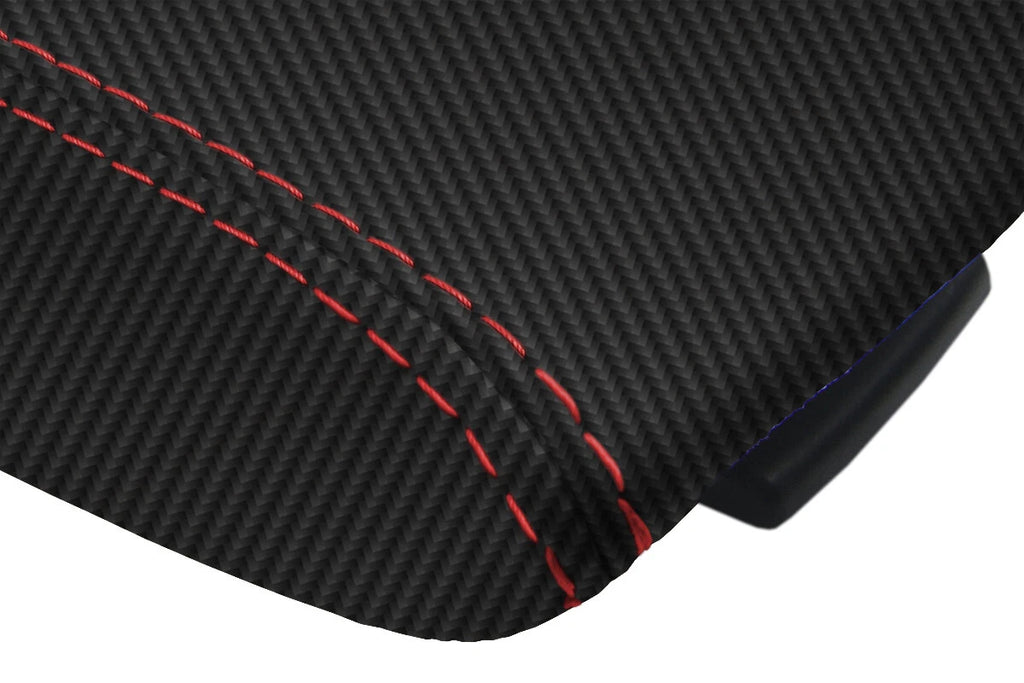 Console Lid Armrest Cover for Mazda 3 (2010–2013) Carbon Fiber Red Stitch