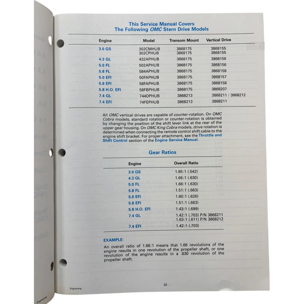 OMC Cobra Stern Drives Engine Service Manual 503168 (1994)