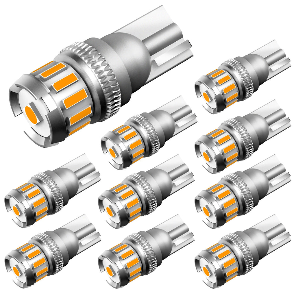10X LED Amber 168 194 W5W License Parking Marker Lights Bulbs 2825 T10