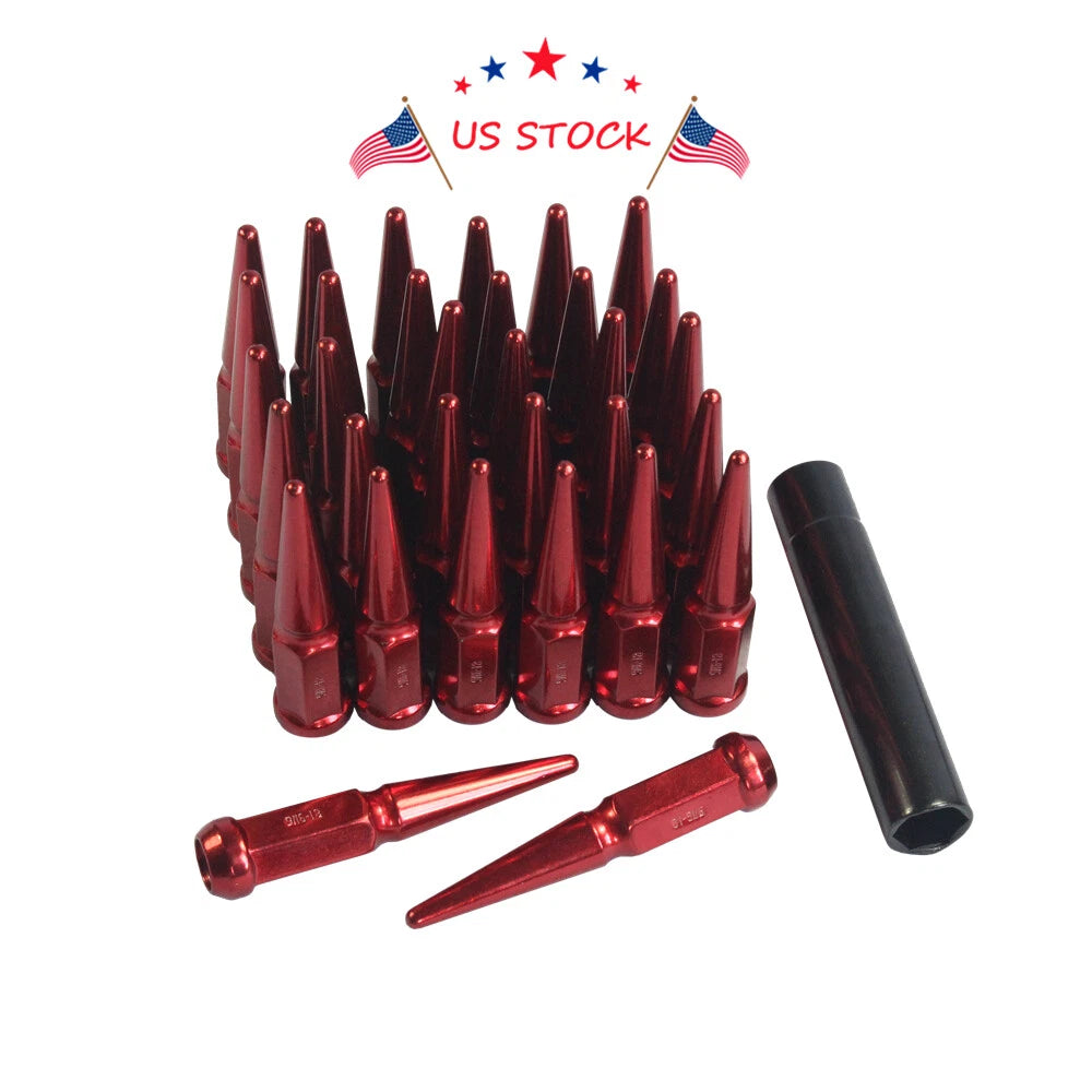 Set of 32 Red Spike Lug Nuts for Dodge RAM 2500 3500 (1994–2011)